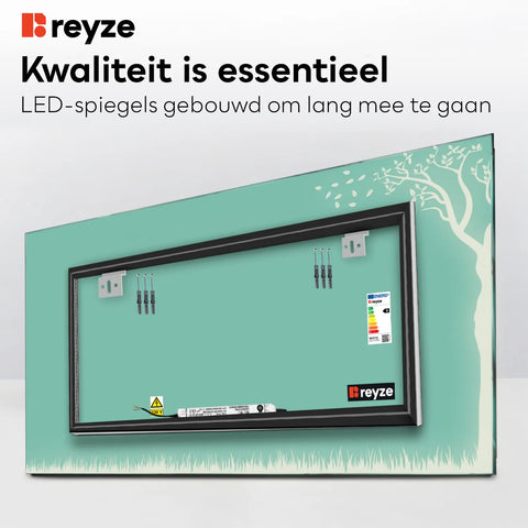 LED Spiegel Rechthoekig | Zonder Touchknoppen | Koud wit licht - Reyze Serie Good Vibes Model 8