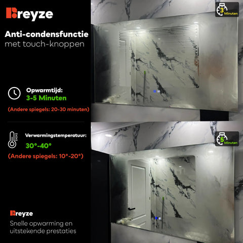 LED Spiegel Semi-ovaal 1 | met Touch-Knop | Warm Wit Licht - Reyze Serie Salono Model 1