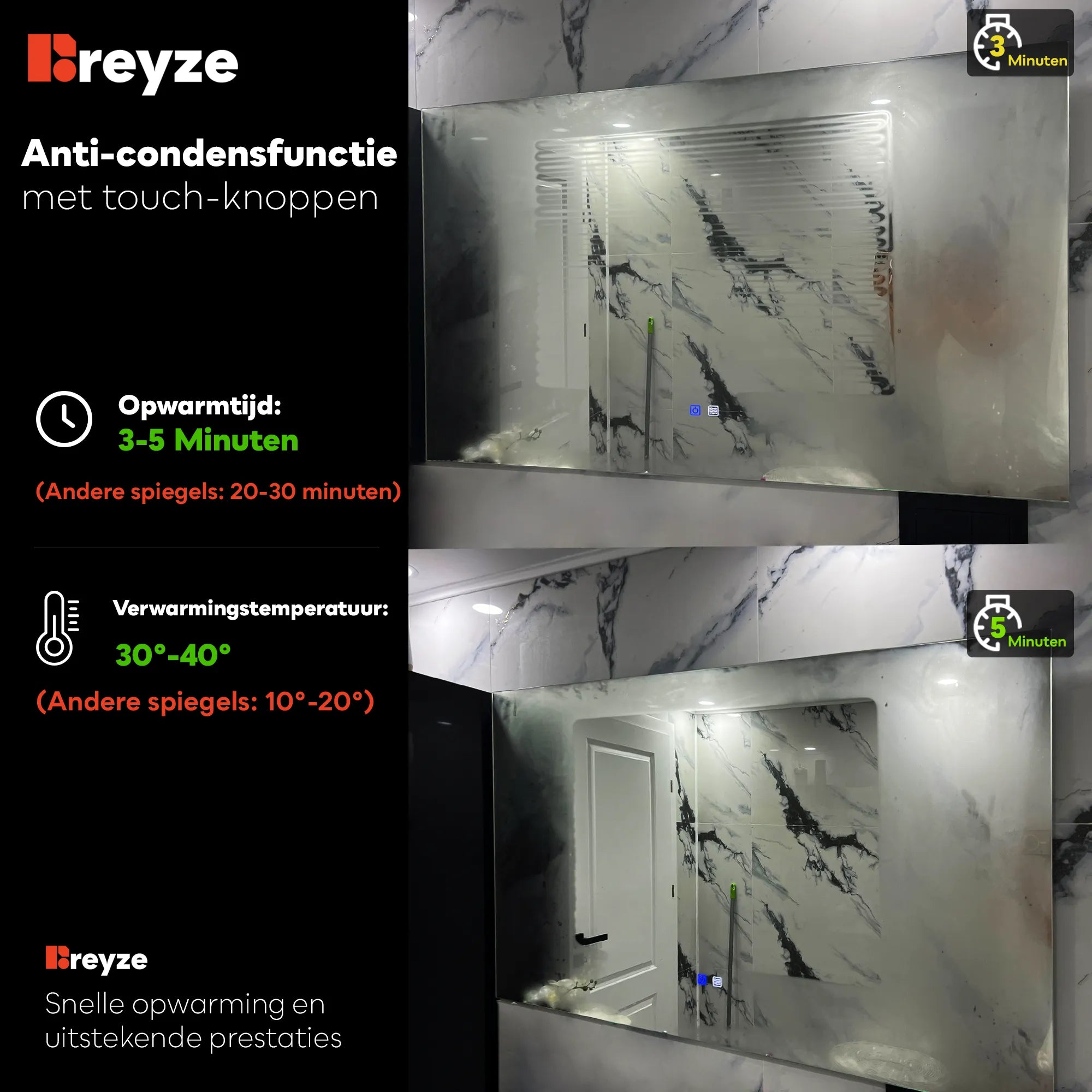 LED Spiegel Asymmetrisch | met Touch-Knop | Koud wit licht - Reyze Serie Ambient Model 1