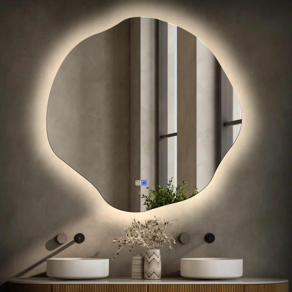 LED Spiegel Asymmetrisch Ovaal | met Touch-Knoppen | en Anti-Condens Functie | Neutraal wit licht - Reyze Serie Ambient Model 1