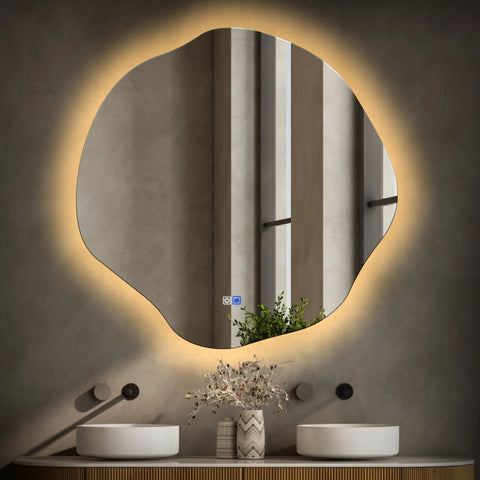 LED Spiegel Asymmetrisch Ovaal | met Touch-Knoppen | en Anti-Condens Functie | Warm Wit Licht - Reyze Serie Ambient Model 1