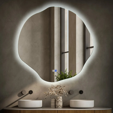 LED Spiegel Asymmetrisch Ovaal | met Touch-Knoppen | en Anti-Condens Functie | Koud wit licht - Reyze Serie Ambient Model 1
