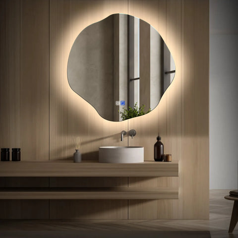LED Spiegel Asymmetrisch Ovaal | met Touch-Knoppen | en Anti-Condens Functie | Neutraal wit licht - Reyze Serie Ambient Model 1