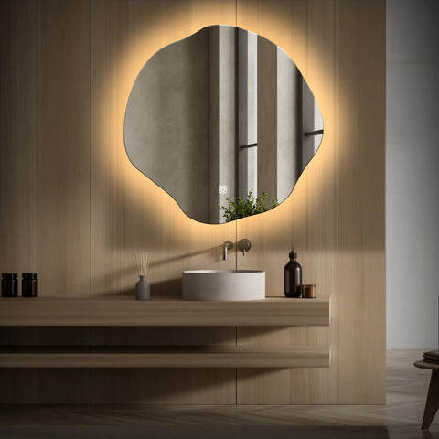 LED Spiegel Asymmetrisch Ovaal | met Touch-Knop | Warm Wit Licht - Reyze Serie Ambient Model 1