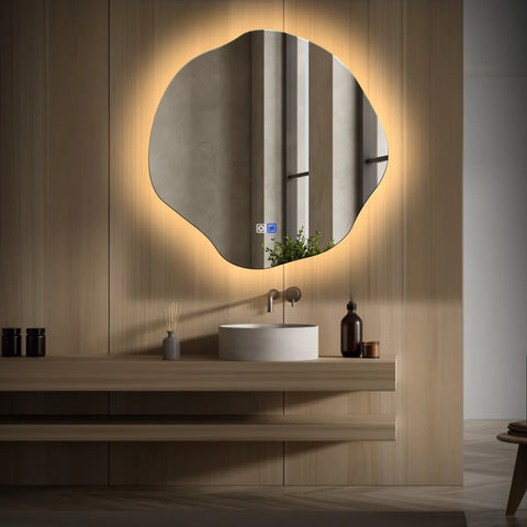 LED Spiegel Asymmetrisch Ovaal | met Touch-Knoppen | en Anti-Condens Functie | Warm Wit Licht - Reyze Serie Ambient Model 1
