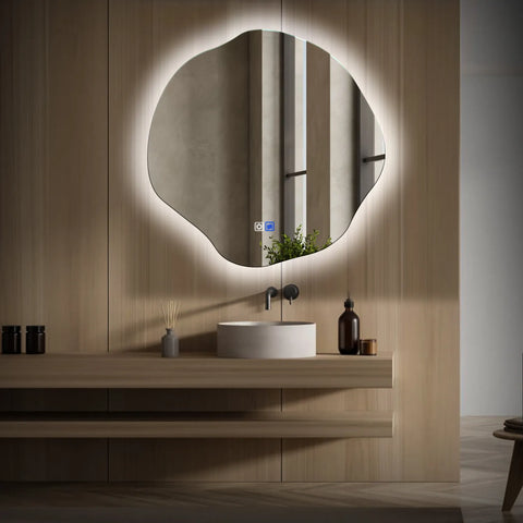 LED Spiegel Asymmetrisch Ovaal | met Touch-Knoppen | en Anti-Condens Functie | Koud wit licht - Reyze Serie Ambient Model 1