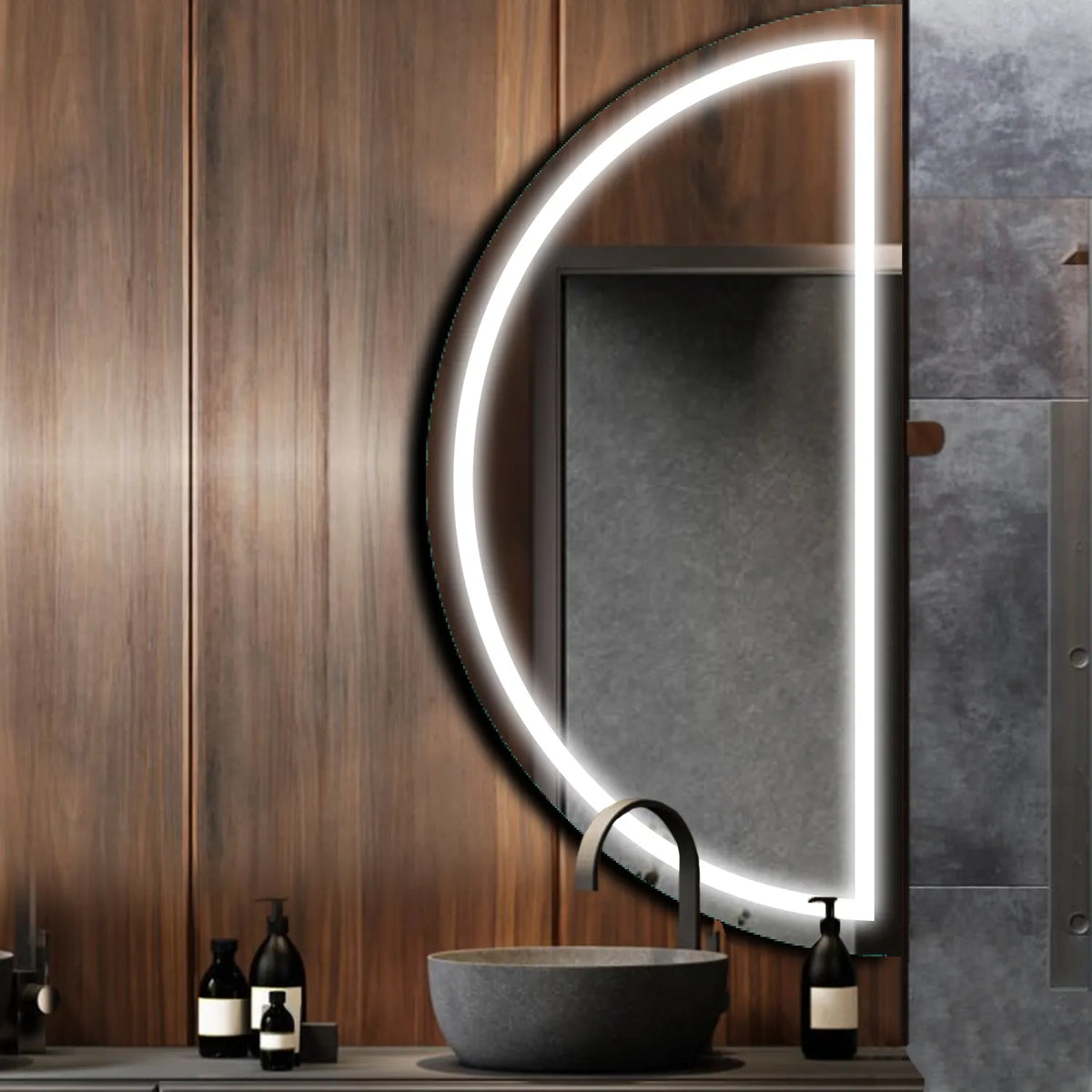 LED Spiegel Halve maan | Zonder Touchknoppen | Koud wit licht - Reyze Serie Salono Model 1 - Rechterkant