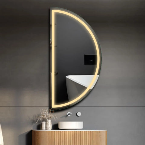 LED Spiegel Halve maan | Zonder Touchknoppen | Warm Wit Licht - Reyze Serie Salono Model 1 - Linkerkant