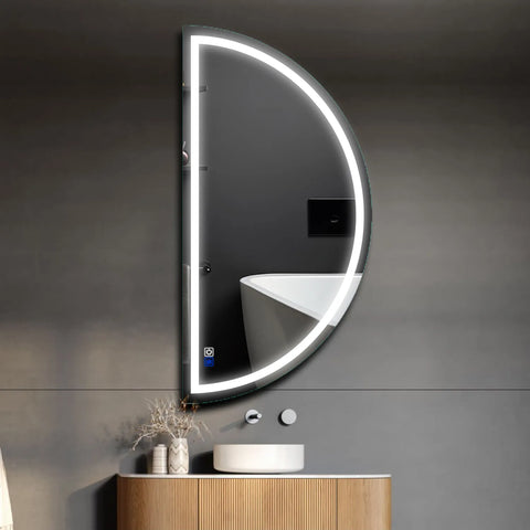 LED Spiegel Halve maan | met Touch-Knoppen | en Anti-Condens Functie | Koud wit licht - Reyze Serie Salono Model 1 - Linkerkant