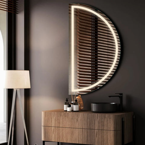 LED Spiegel Halve maan | Zonder Touchknoppen | Neutraal wit licht - Reyze Serie Salono Model 1 - Linkerkant