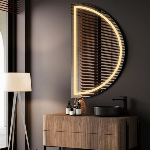 LED Spiegel Halve maan | Zonder Touchknoppen | Warm Wit Licht - Reyze Serie Salono Model 1 - Linkerkant
