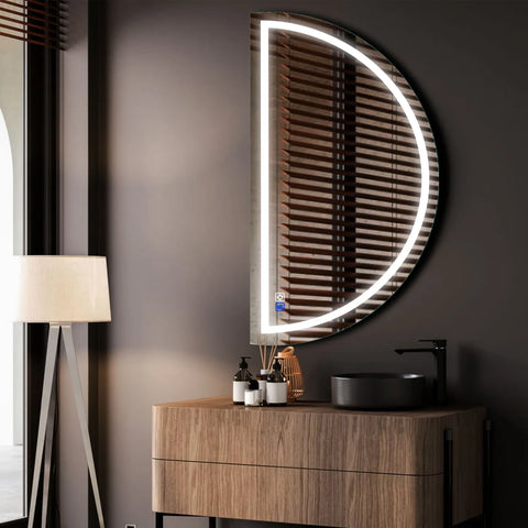 LED Spiegel Halve maan | met Touch-Knoppen | en Anti-Condens Functie | Koud wit licht - Reyze Serie Salono Model 1 - Linkerkant