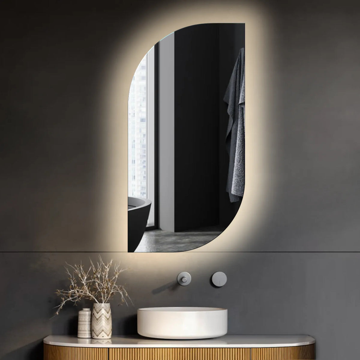 LED Spiegel Semi-ovaal 1 | Zonder Touchknoppen | Neutraal wit licht - Reyze Serie Ambient Model 1