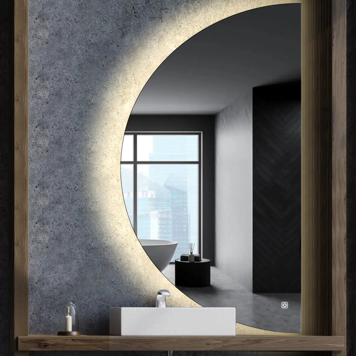 LED Spiegel Halve maan | met Touch-Knop | Neutraal wit licht - Reyze Serie Ambient Model 1 - Rechterkant