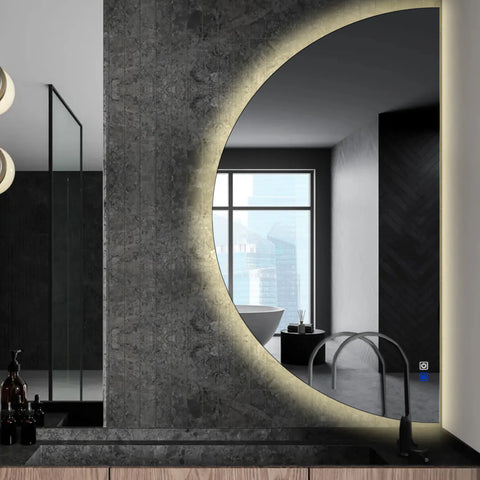 LED Spiegel Halve maan | met Touch-Knoppen | en Anti-Condens Functie | Neutraal wit licht - Reyze Serie Ambient Model 1 - Rechterkant