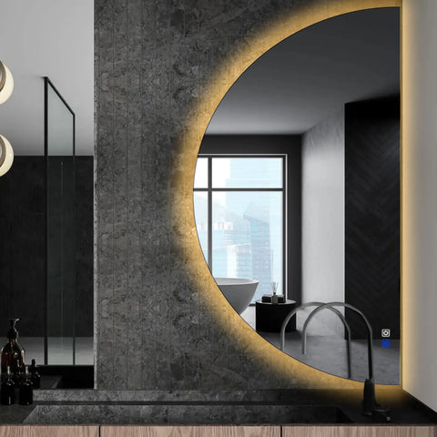 LED Spiegel Halve maan | met Touch-Knoppen | en Anti-Condens Functie | Warm Wit Licht - Reyze Serie Ambient Model 1 - Rechterkant