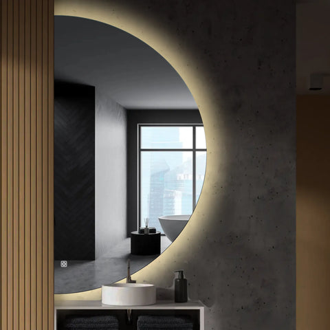 LED Spiegel Halve maan | met Touch-Knoppen | en Anti-Condens Functie | Neutraal wit licht - Reyze Serie Ambient Model 1 - Linkerkant