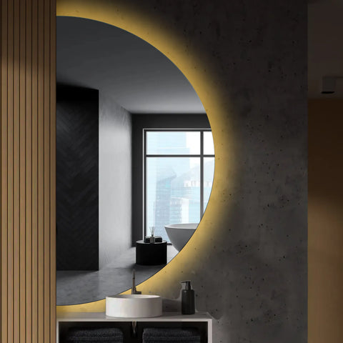 LED Spiegel Halve maan | Zonder Touchknoppen | Warm Wit Licht - Reyze Serie Ambient Model 1 - Linkerkant