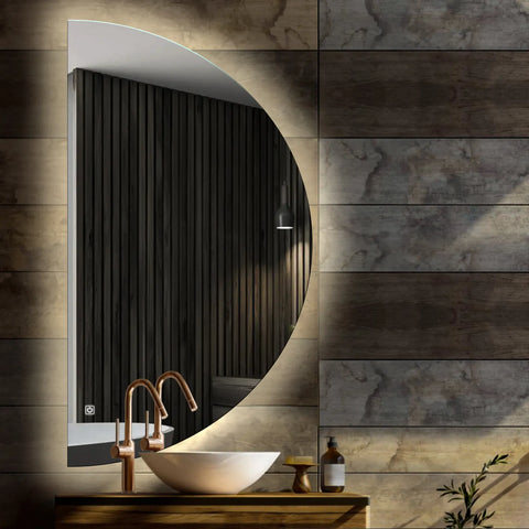LED Spiegel Halve maan | met Touch-Knoppen | en Anti-Condens Functie | Neutraal wit licht - Reyze Serie Ambient Model 1 - Linkerkant